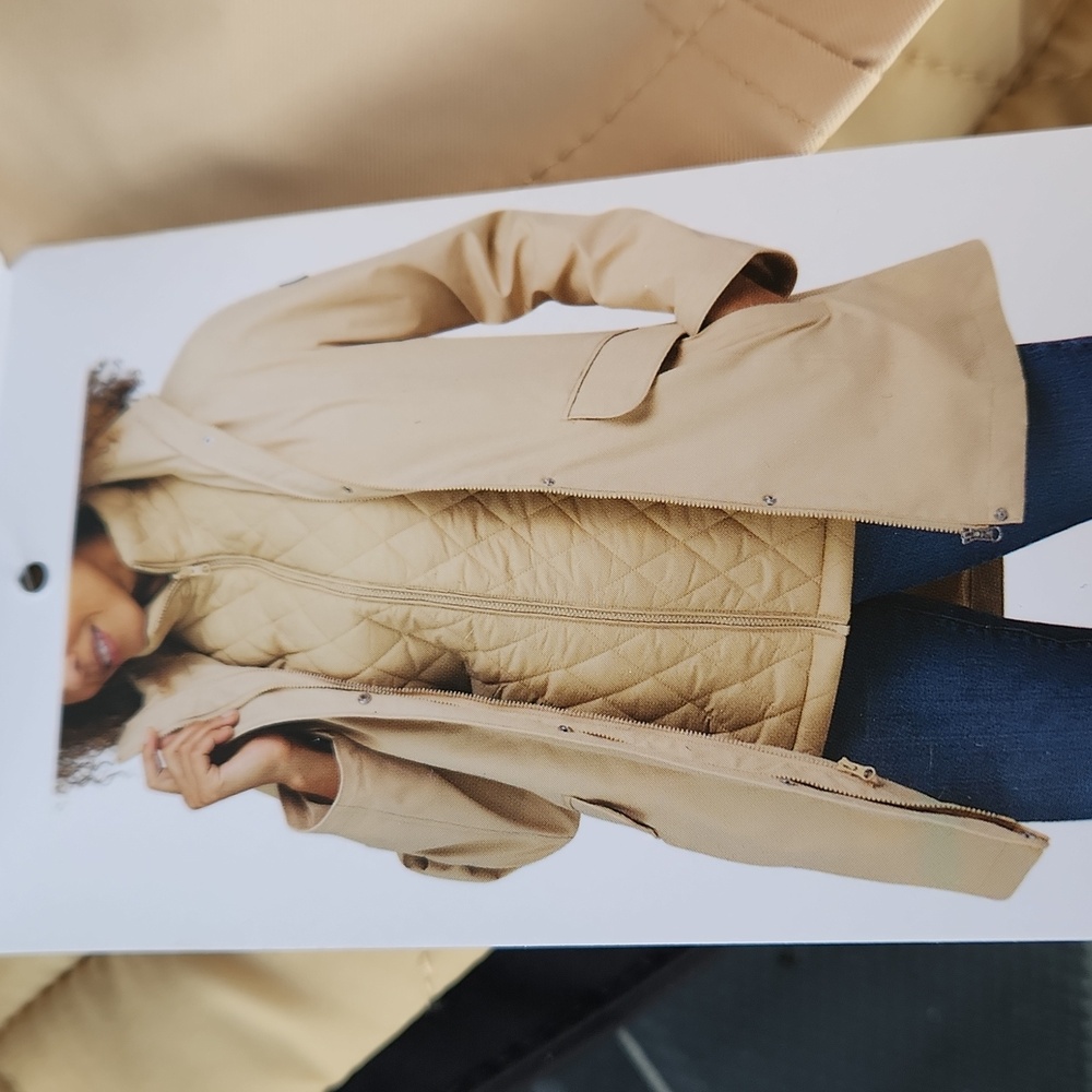 Lands End 3 in 1 Tan Water Resistant Jacket with Hood & Visor in Size Large NEW